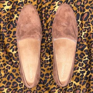 Vionic Willa II Suede Slip-On Loafers in Chestnut Brown